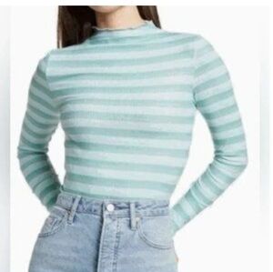 CALI BE Ribbed Long Sleeve Blue Mock Neck Top Size Small NWT